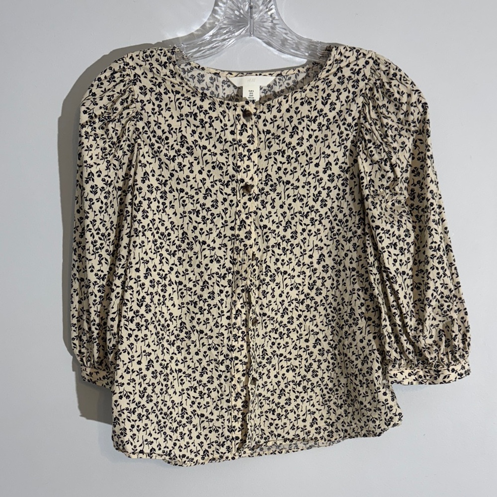 Floral Print Women's Top - Cream and Black